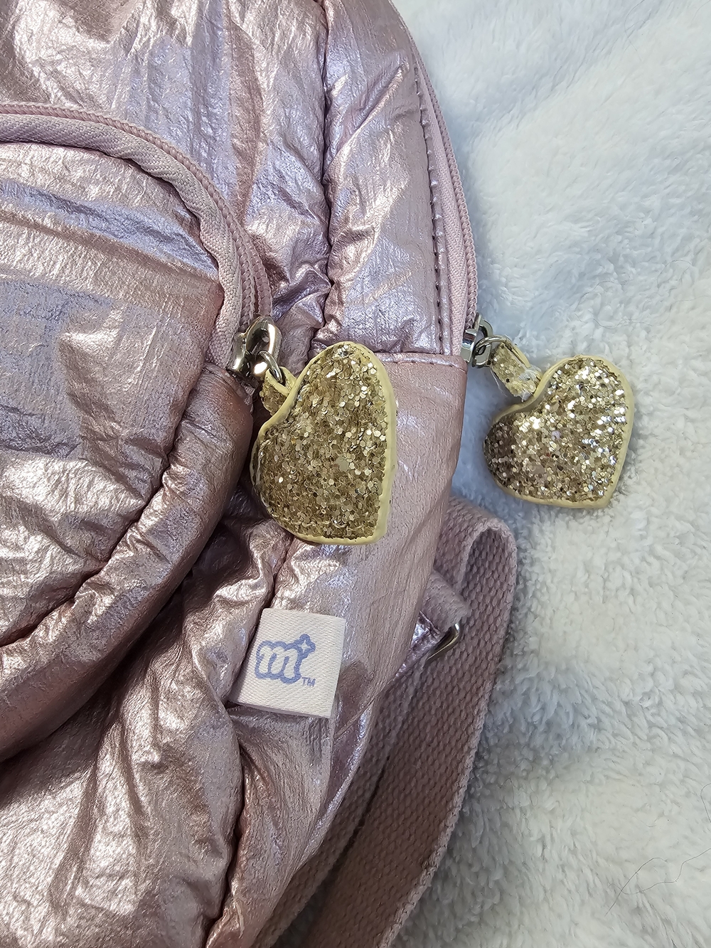 Metallic Blush Pink Heart Pocket Mini Backpack - Picture 2 of 11